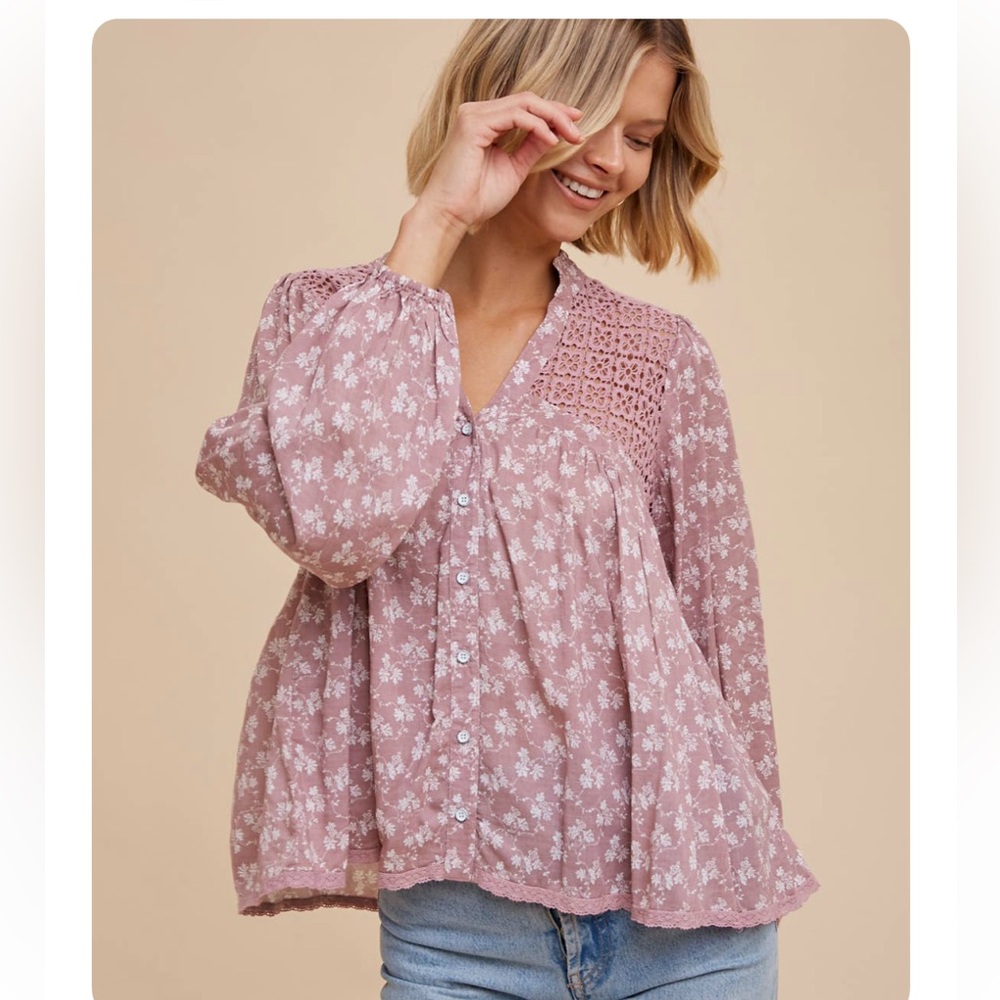 Floral Lace Blouse - Pink